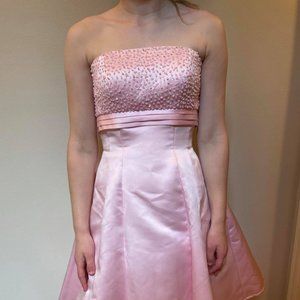 Pink Homecoming Strapless Aline Beaded Satin Dress